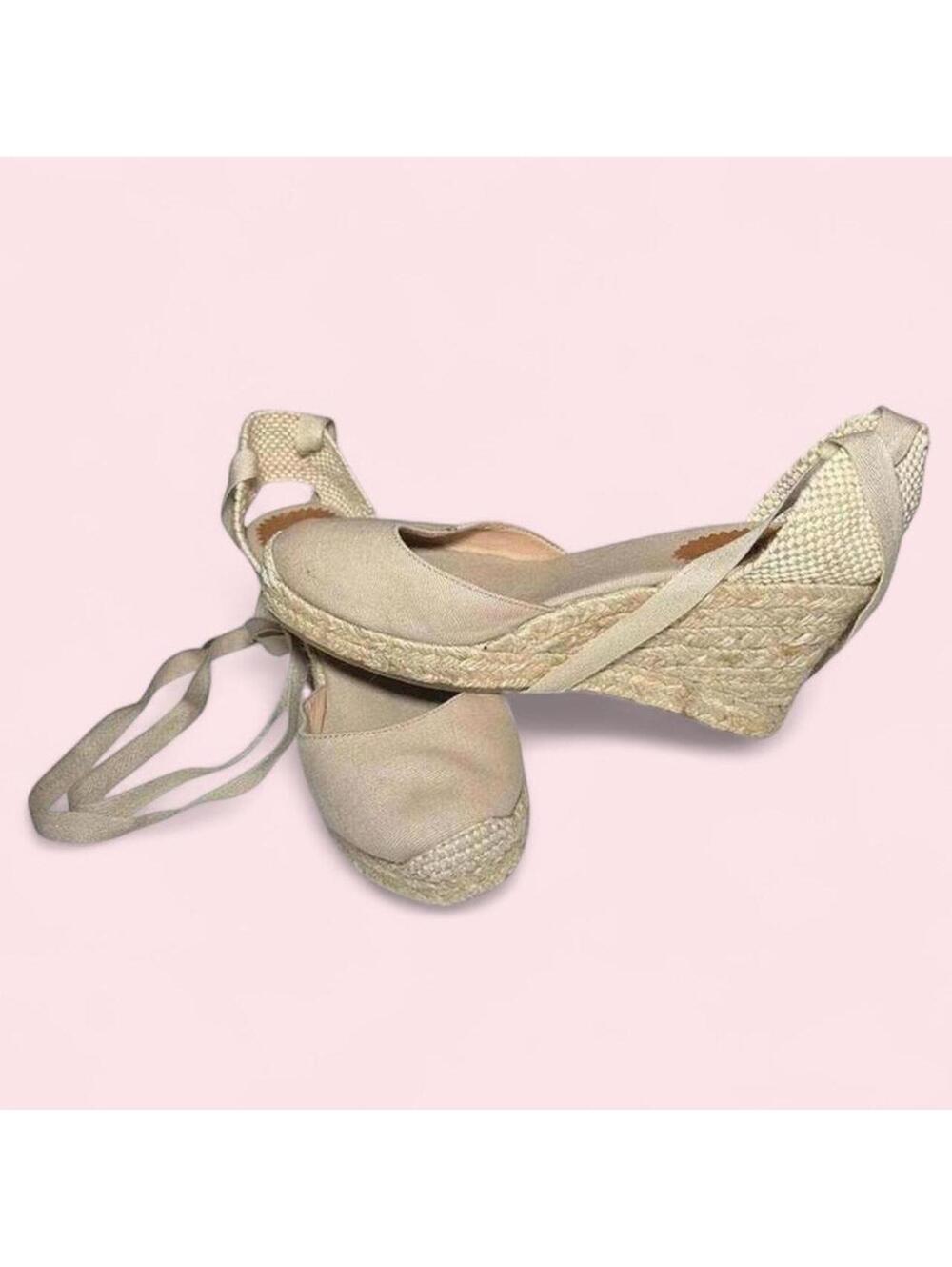 J Crew Cream Ballerina Tie Up Sandals Summer Beach Shoes Womens Size 8 - Picture 4 of 4